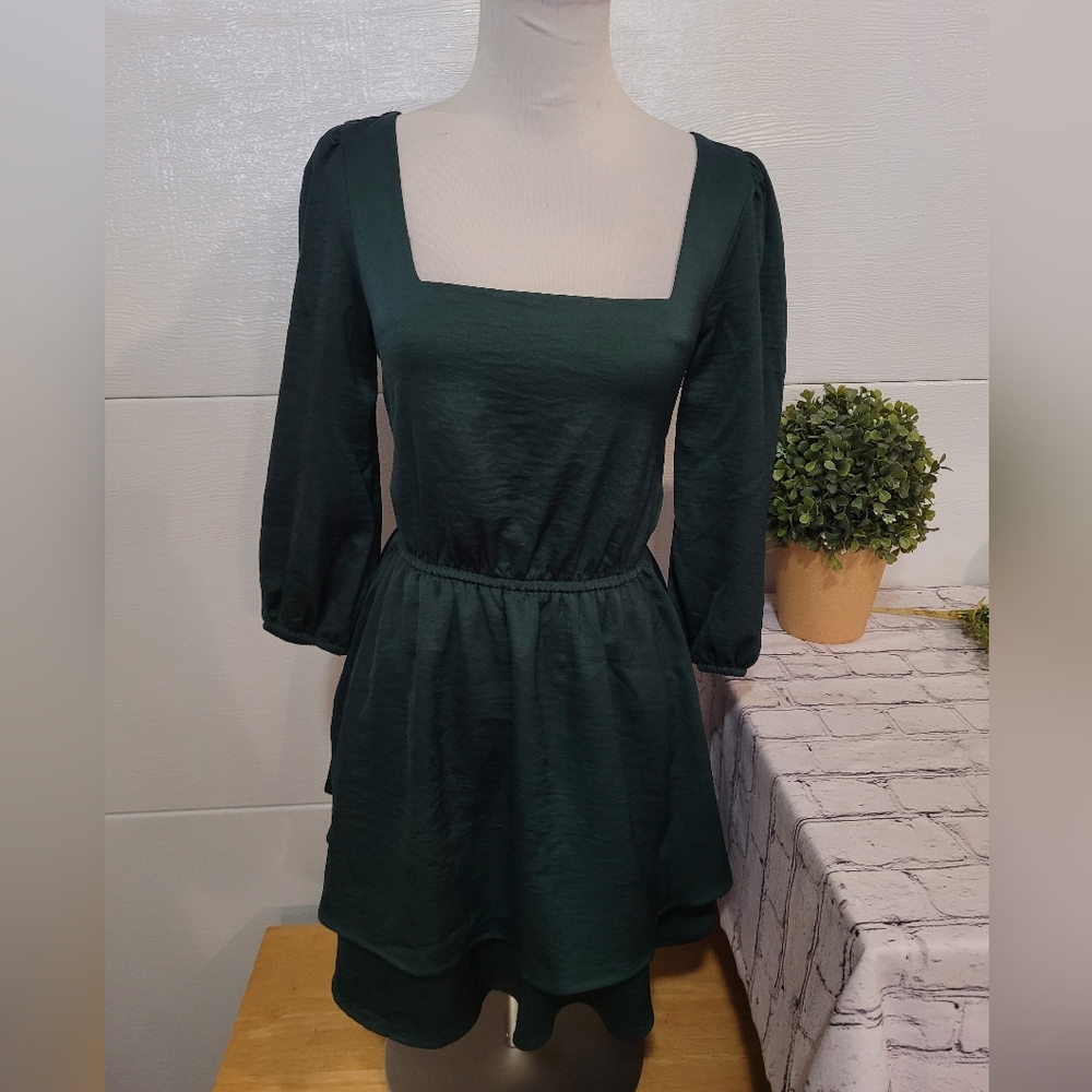 Womens Green Ruffle Dress